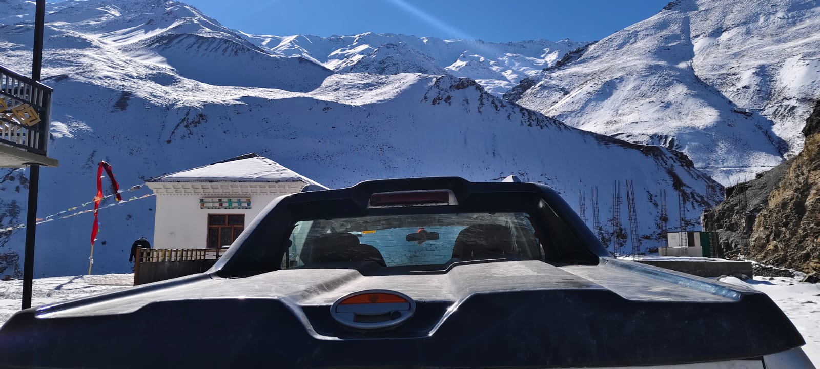 Frozen waterfall beside the winter road to Kaza